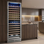 69" X 23" Clear and Black Metal Dual Compartment Wine Refrigerator