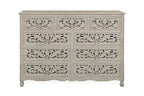 57" White Carved Floral Solid Wood Nine Drawer Dresser