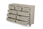 57" White Carved Floral Solid Wood Nine Drawer Dresser
