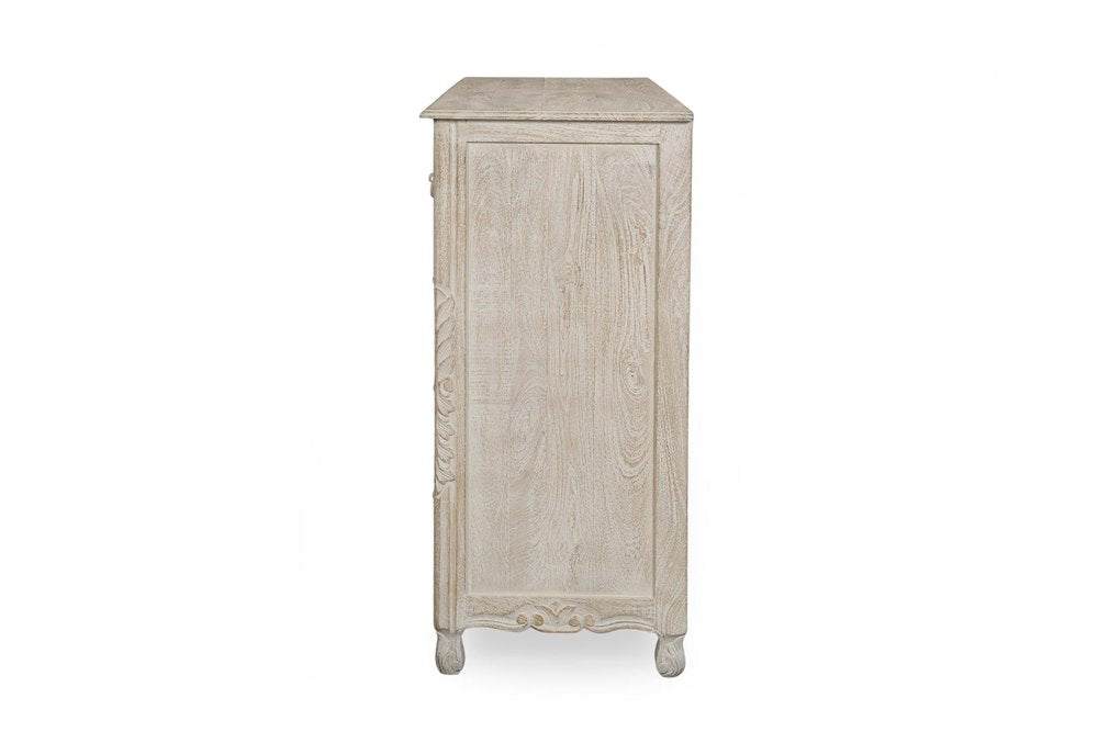 57" White Carved Floral Solid Wood Nine Drawer Dresser