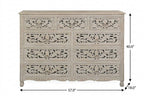 57" White Carved Floral Solid Wood Nine Drawer Dresser