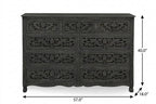 57" White Carved Floral Solid Wood Nine Drawer Dresser