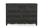 57" White Carved Floral Solid Wood Nine Drawer Dresser