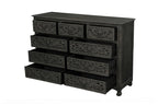 57" White Carved Floral Solid Wood Nine Drawer Dresser