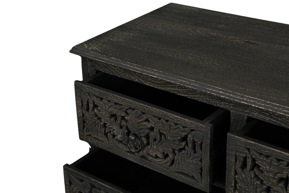 57" White Carved Floral Solid Wood Nine Drawer Dresser