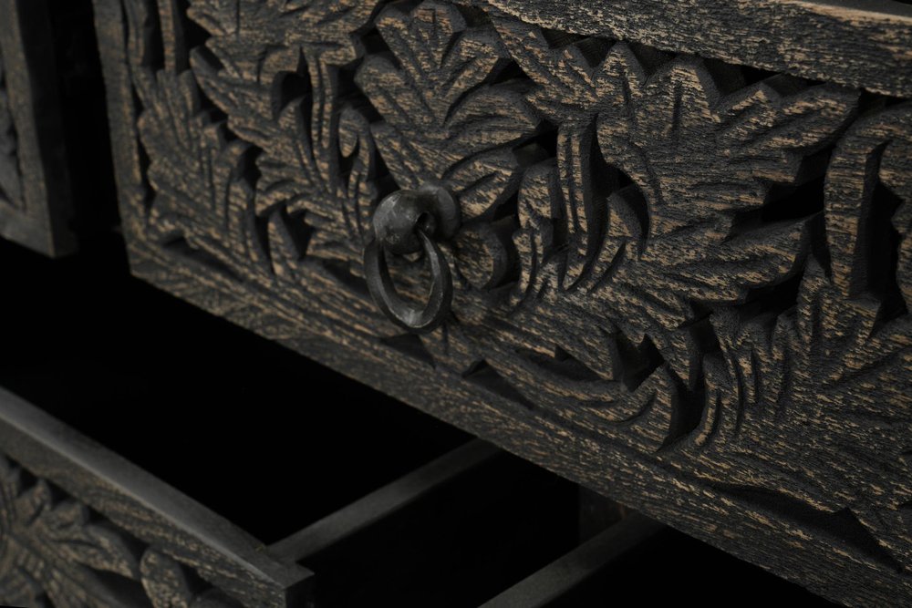 57" White Carved Floral Solid Wood Nine Drawer Dresser