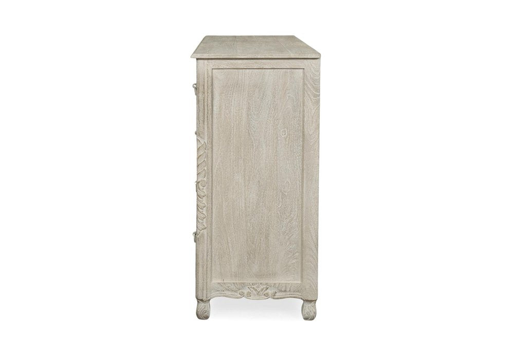 57" White Carved Floral Solid Wood Nine Drawer Dresser