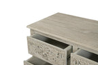 57" White Carved Floral Solid Wood Nine Drawer Dresser