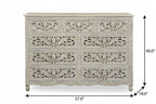 57" White Carved Floral Solid Wood Nine Drawer Dresser