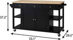 53" Brown and Black Wood Flat Door Rolling Kitchen Cart With Storage