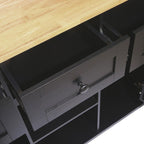 53" Brown and Black Wood Flat Door Rolling Kitchen Cart With Storage