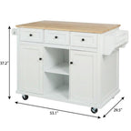 53" Brown and White Wood Flat Door Rolling Kitchen Cart With Storage