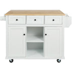 53" Brown and White Wood Flat Door Rolling Kitchen Cart With Storage