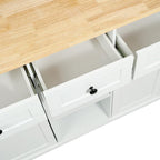53" Brown and White Wood Flat Door Rolling Kitchen Cart With Storage