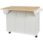 53" Brown and White Wood Flat Door Rolling Kitchen Cart With Storage