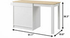 51" Brown and White Wood Flat Door Rolling Kitchen Cart