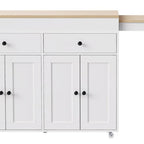 51" Brown and White Wood Flat Door Rolling Kitchen Cart