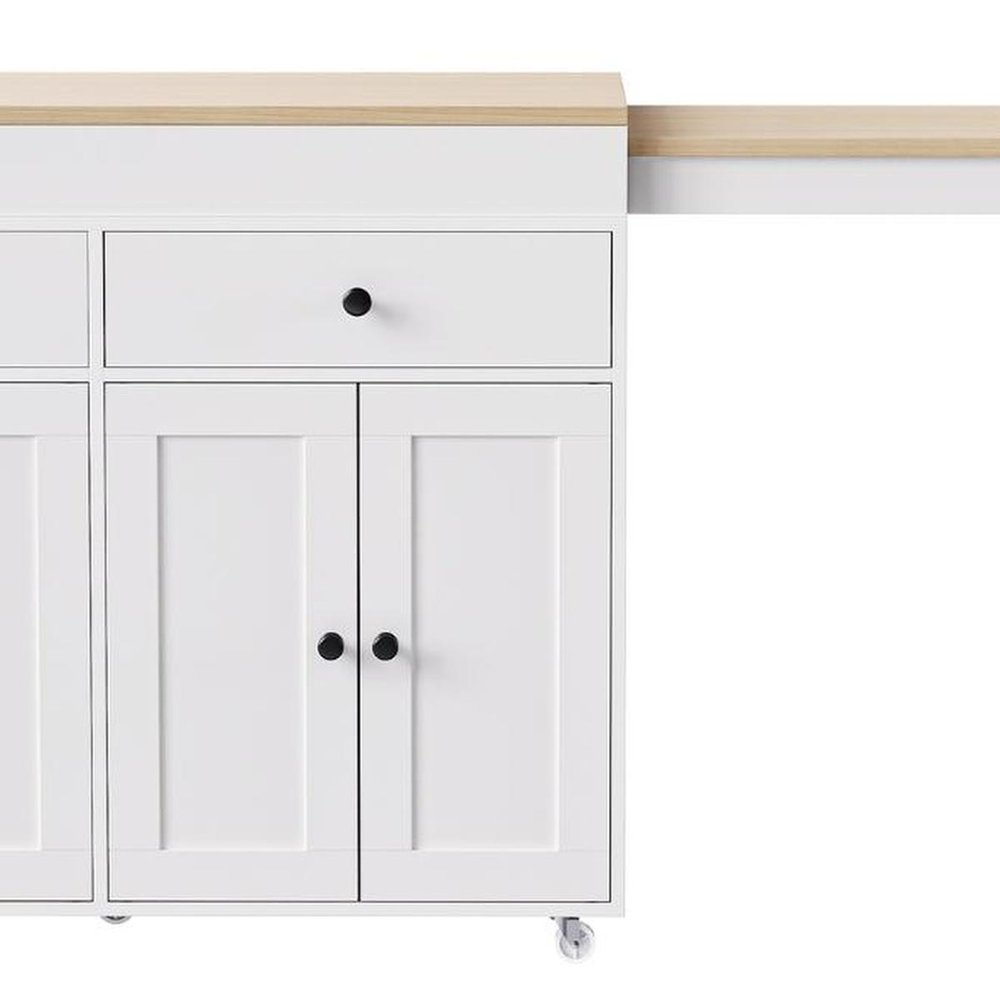 51" Brown and White Wood Flat Door Rolling Kitchen Cart