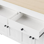 51" Brown and White Wood Flat Door Rolling Kitchen Cart