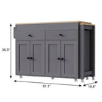 51" Brown and Gray Wood Flat Door Rolling Kitchen Cart