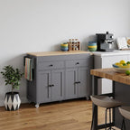 51" Brown and Gray Wood Flat Door Rolling Kitchen Cart