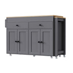51" Brown and Gray Wood Flat Door Rolling Kitchen Cart