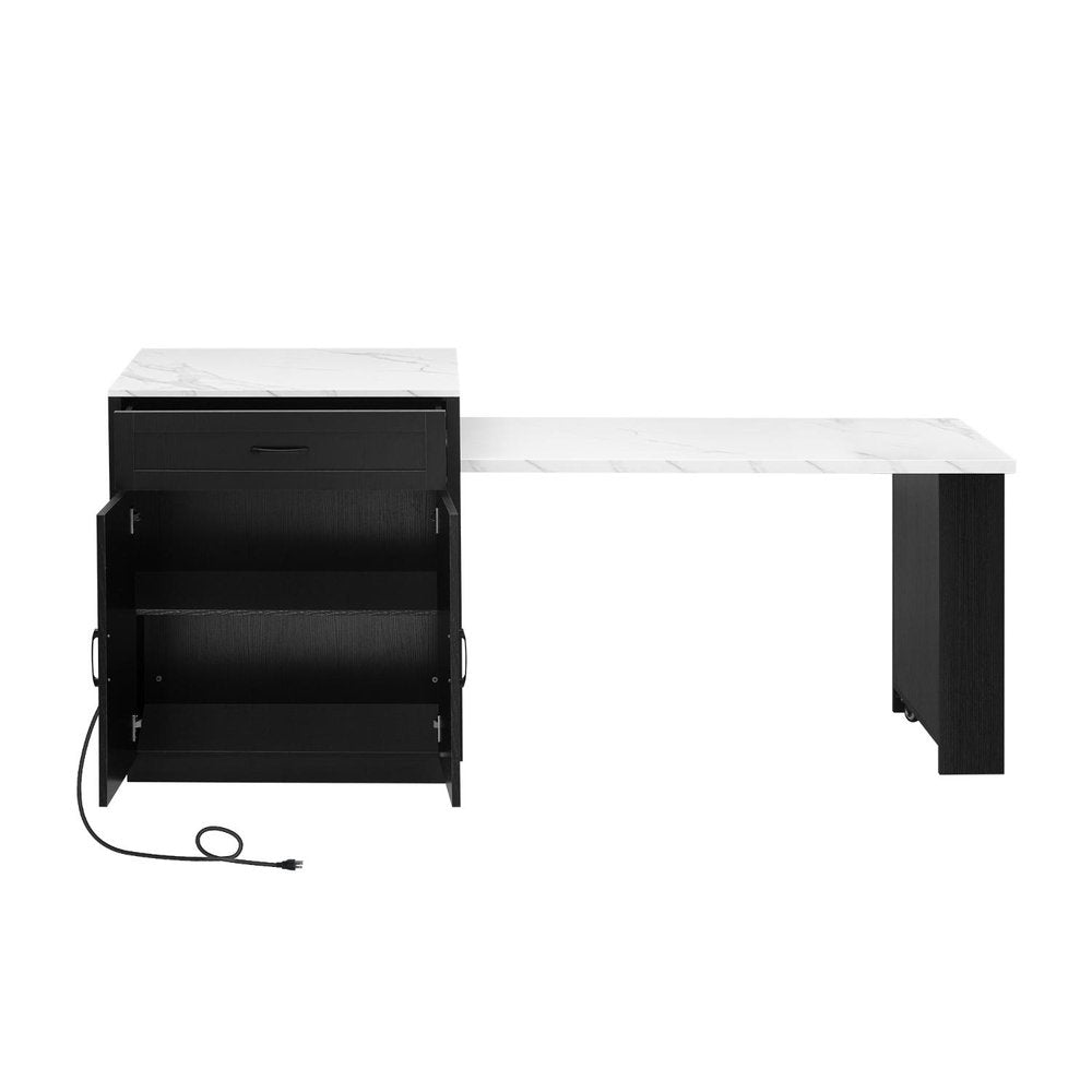 55" Brown and Black Wood Flat Door Kitchen Cart