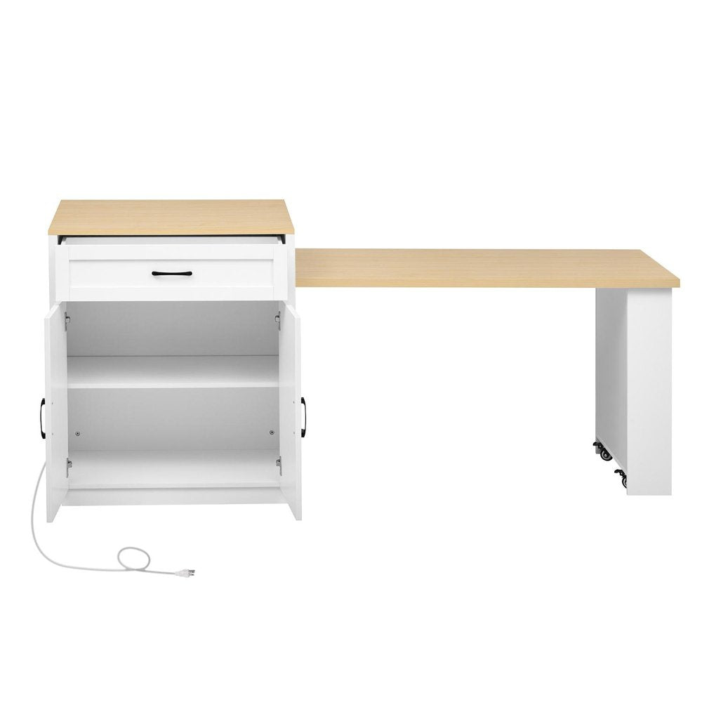 55" Brown and White Wood Flat Door Kitchen Cart