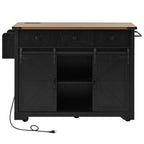 54" Brown and Black Wood Flat Door Rolling Kitchen Cart With Storage With USB