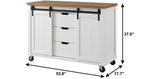54" Brown and White Wood Flat Door Rolling Kitchen Cart With Storage With USB