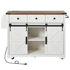 54" Brown and White Wood Flat Door Rolling Kitchen Cart With Storage With USB
