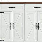 54" Brown and White Wood Flat Door Rolling Kitchen Cart With USB