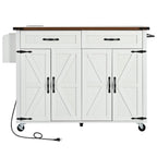 54" Brown and White Wood Flat Door Rolling Kitchen Cart With USB