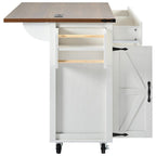 54" Brown and White Wood Flat Door Rolling Kitchen Cart With USB