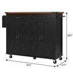 54" Brown and Black Wood Flat Door Rolling Kitchen Cart With USB