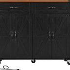 54" Brown and Black Wood Flat Door Rolling Kitchen Cart With USB