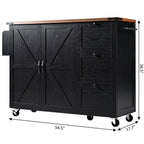 55" Brown and Black Wood Flat Door Rolling Kitchen Cart With Storage With USB