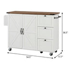 55" Brown and White Wood Flat Door Rolling Kitchen Cart With Storage With USB