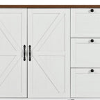 55" Brown and White Wood Flat Door Rolling Kitchen Cart With Storage With USB