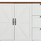 55" Brown and White Wood Flat Door Rolling Kitchen Cart With Storage With USB