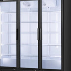 76" X 66" Clear and Black Metal Triple Door Can Beverage Refrigerator