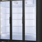 76" X 66" Clear and Black Metal Triple Door Can Beverage Refrigerator