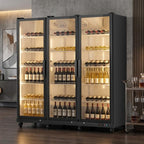 76" X 66" Clear and Black Metal Triple Door Can Beverage Refrigerator