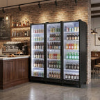 76" X 66" Clear and Black Metal Triple Door Can Beverage Refrigerator