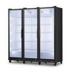 76" X 66" Clear and Black Metal Triple Door Can Beverage Refrigerator