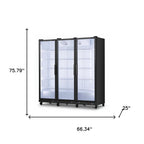 76" X 66" Clear and Black Metal Triple Door Can Beverage Refrigerator
