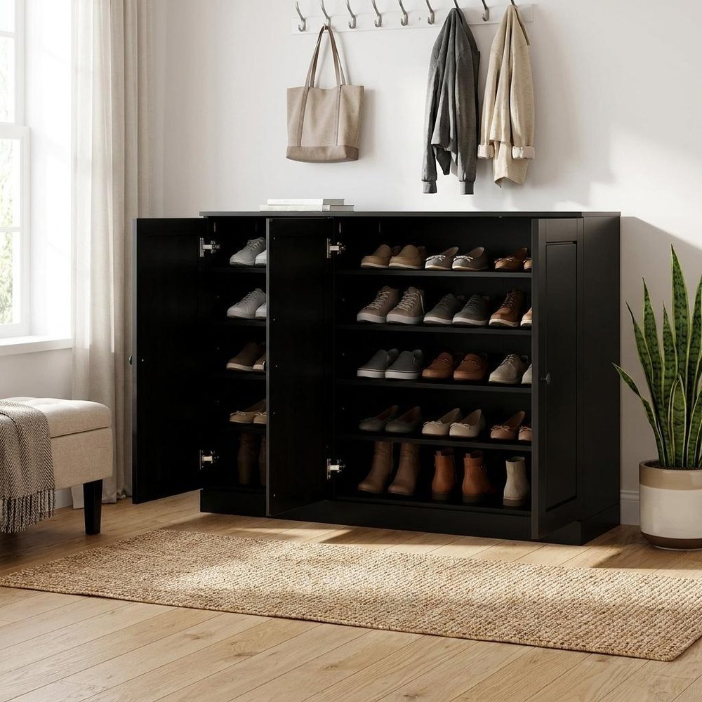 Black 30 Solid WoodShoe Storage Cabinet