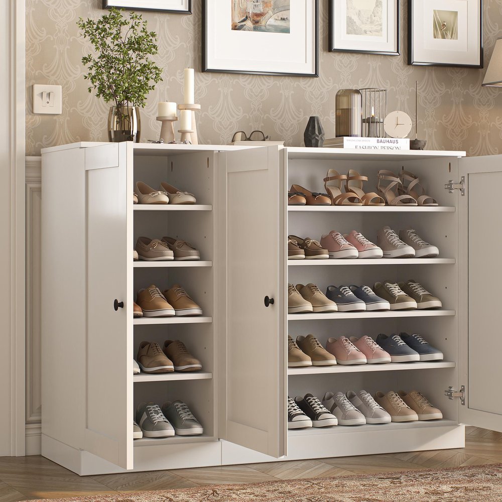 White 30 Solid WoodShoe Storage Cabinet