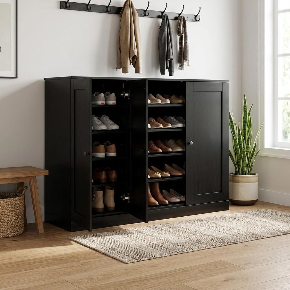 Black 30 Solid WoodShoe Storage Cabinet