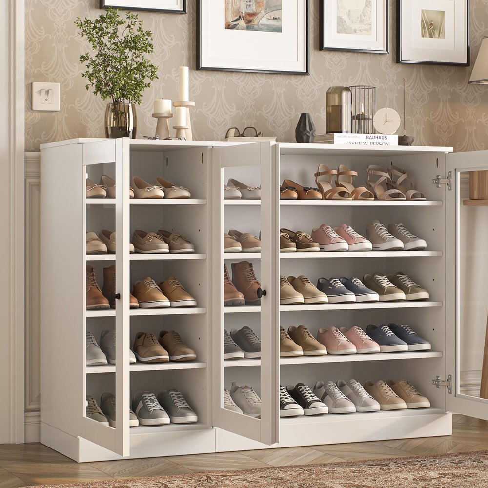 White 30 Solid WoodShoe Storage Cabinet
